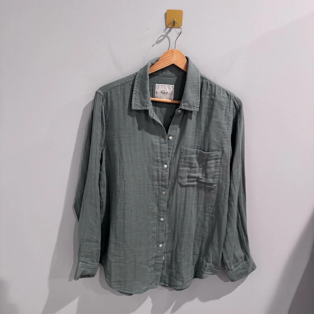 Rails Ellis Cotton Gauze Button Up Shirt in Aloe, Size S - Picture 5 of 13
